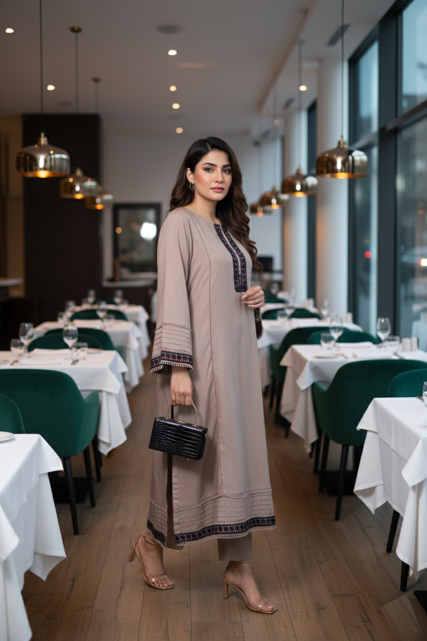 Tan Brown Embroidered Dress