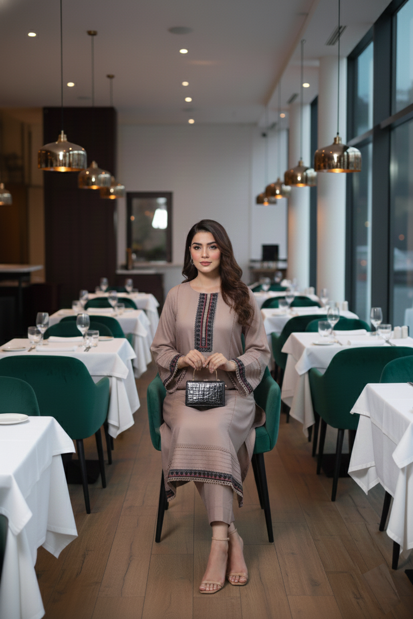 Tan Brown Embroidered Dress