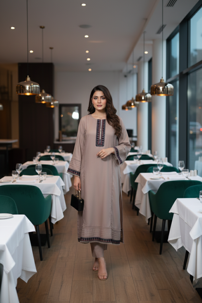 Tan Brown Embroidered Dress